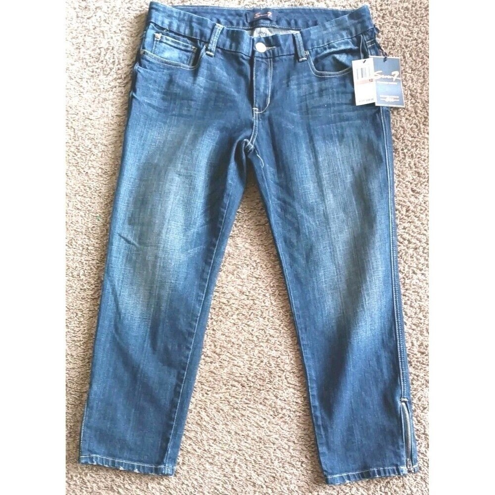 7 For All Mankind Womens Crop Jeans Size 12 Straight Zipper Leg Clark Blue New